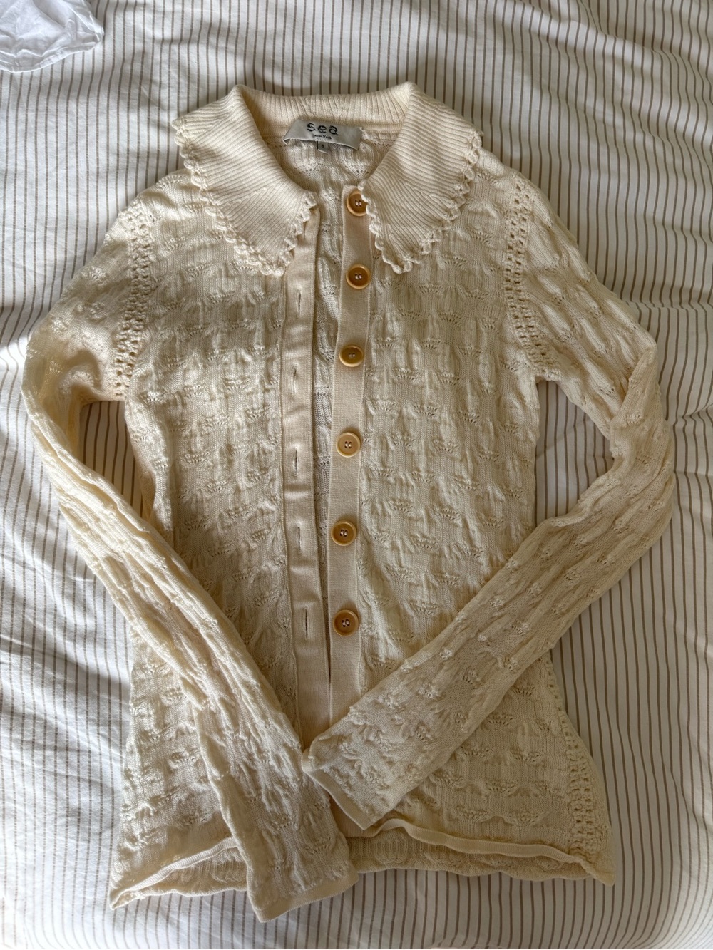 Sea New York Cream Collar Knit Cardigan